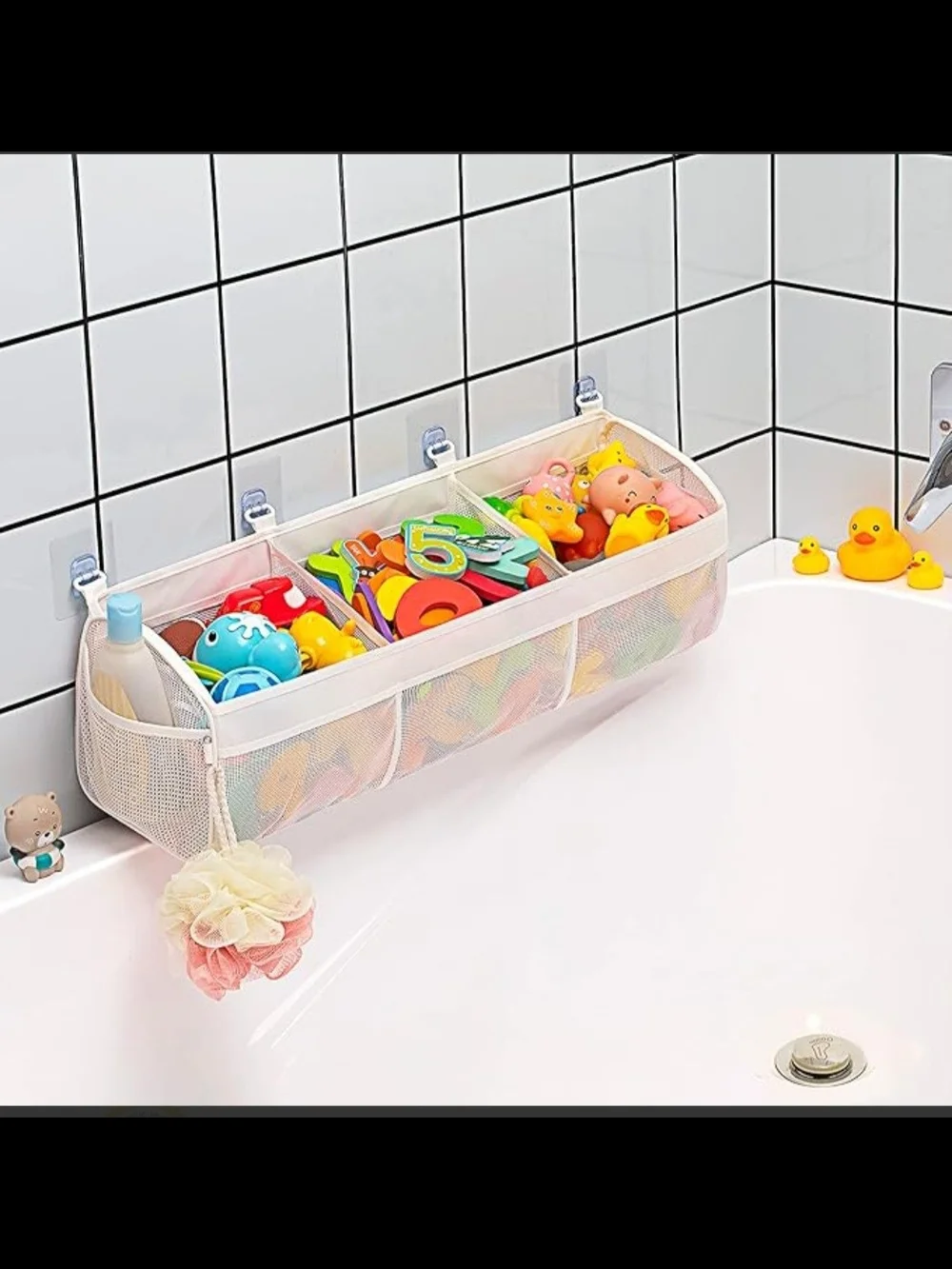 Mesh Bath Toy Organizer with Dividers - White